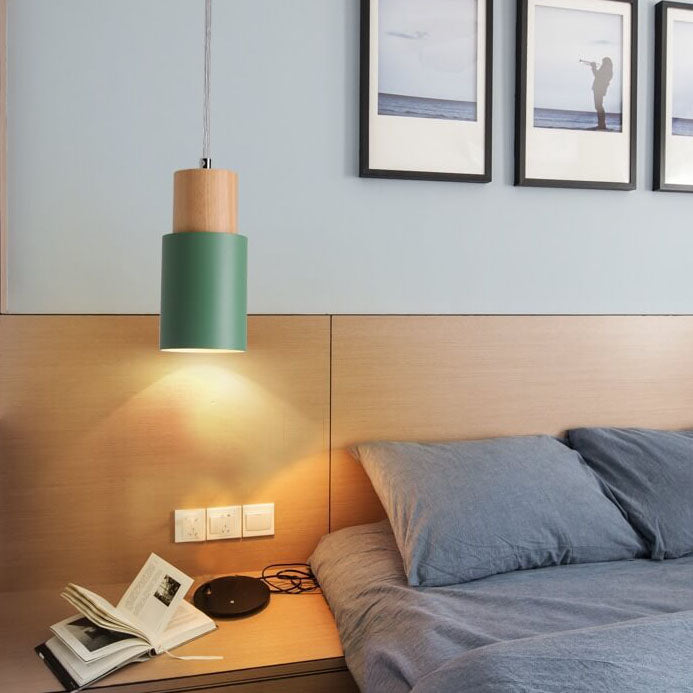 Nordic Macaron Cylinder Pendant Light | Modern Wood And Metal Design In Five Gentle Colours