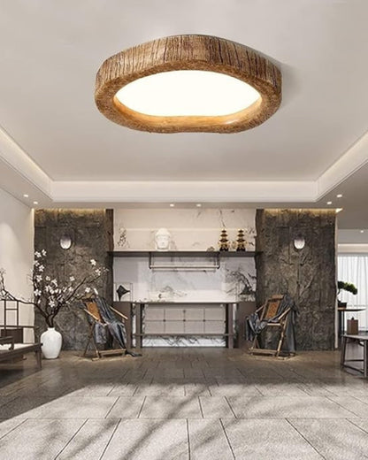Grainhalo Ceiling Light | Rustic Wood Effect Resin LED Flush Mount In Three Round Panel Sizes