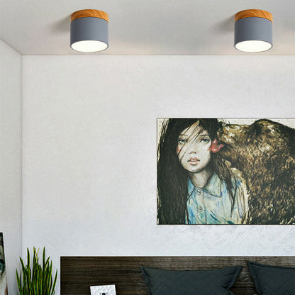 Scandinavian Macaron LED Ceiling Light | Wooden Accent Flush Mount In Seven Soft Macaron Colours