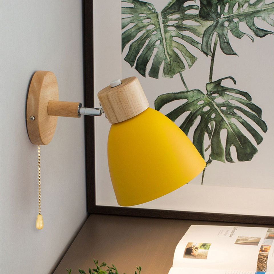 Minimalist Wall Sconce | Wood and Iron Macaron Wall Lamp For Bedsides, Hallways and Landings