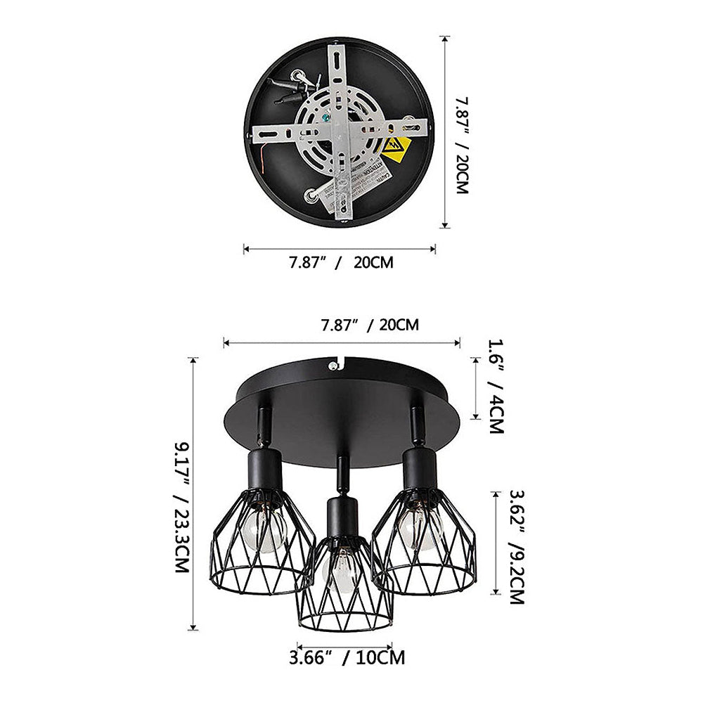 Industrial Adjustable Black Spotlight Ceiling Light | 3 Light Adjustable Iron Bar For Hallways