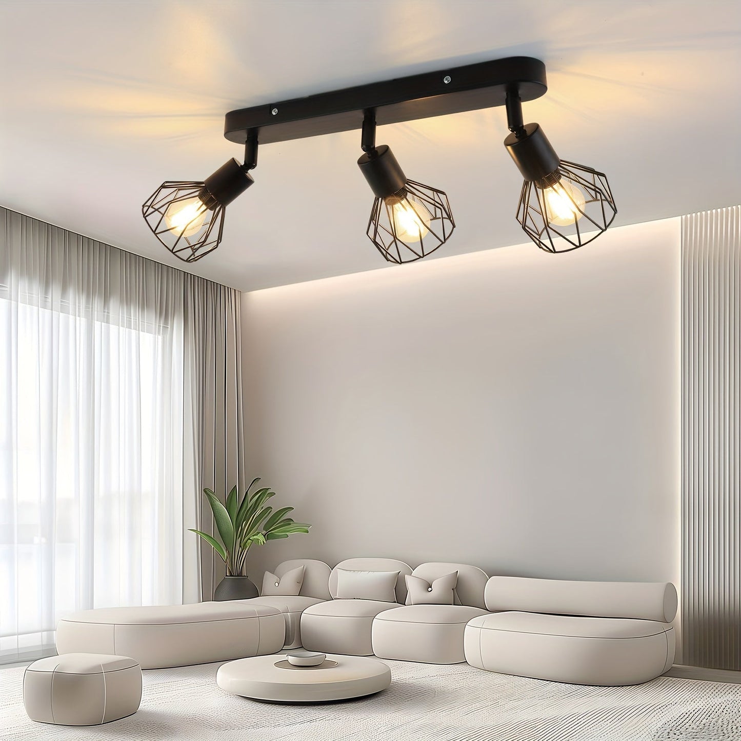 Vintage 3 Light Ceiling Spotlight | Industrial Black Metal Fixture For Kitchens and Hallways