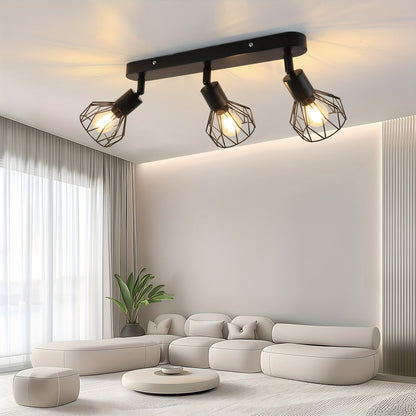 Vintage 3 Light Ceiling Spotlight | Industrial Black Metal Fixture For Kitchens and Hallways