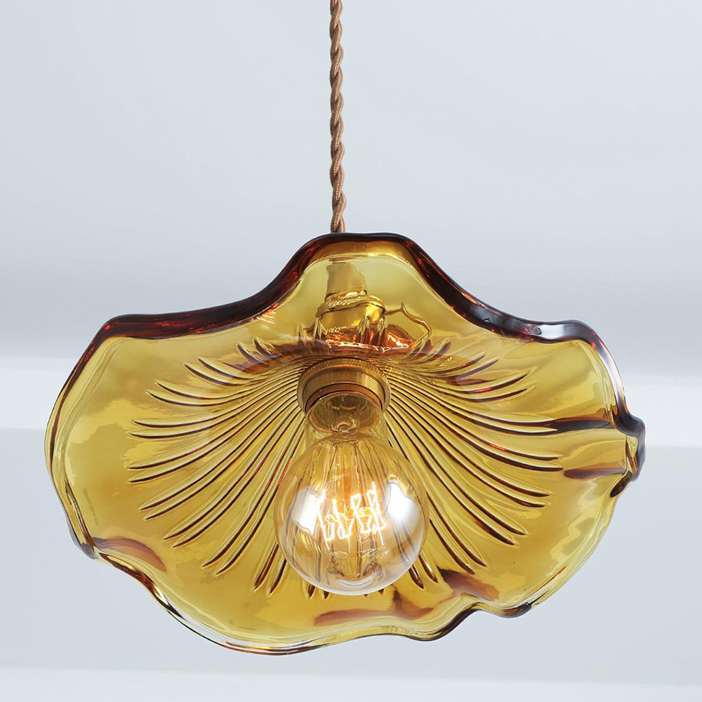 Flower Glass LED Pendant Light | Pressed Glass Flower Shade In Clear, Amber or Olive Green
