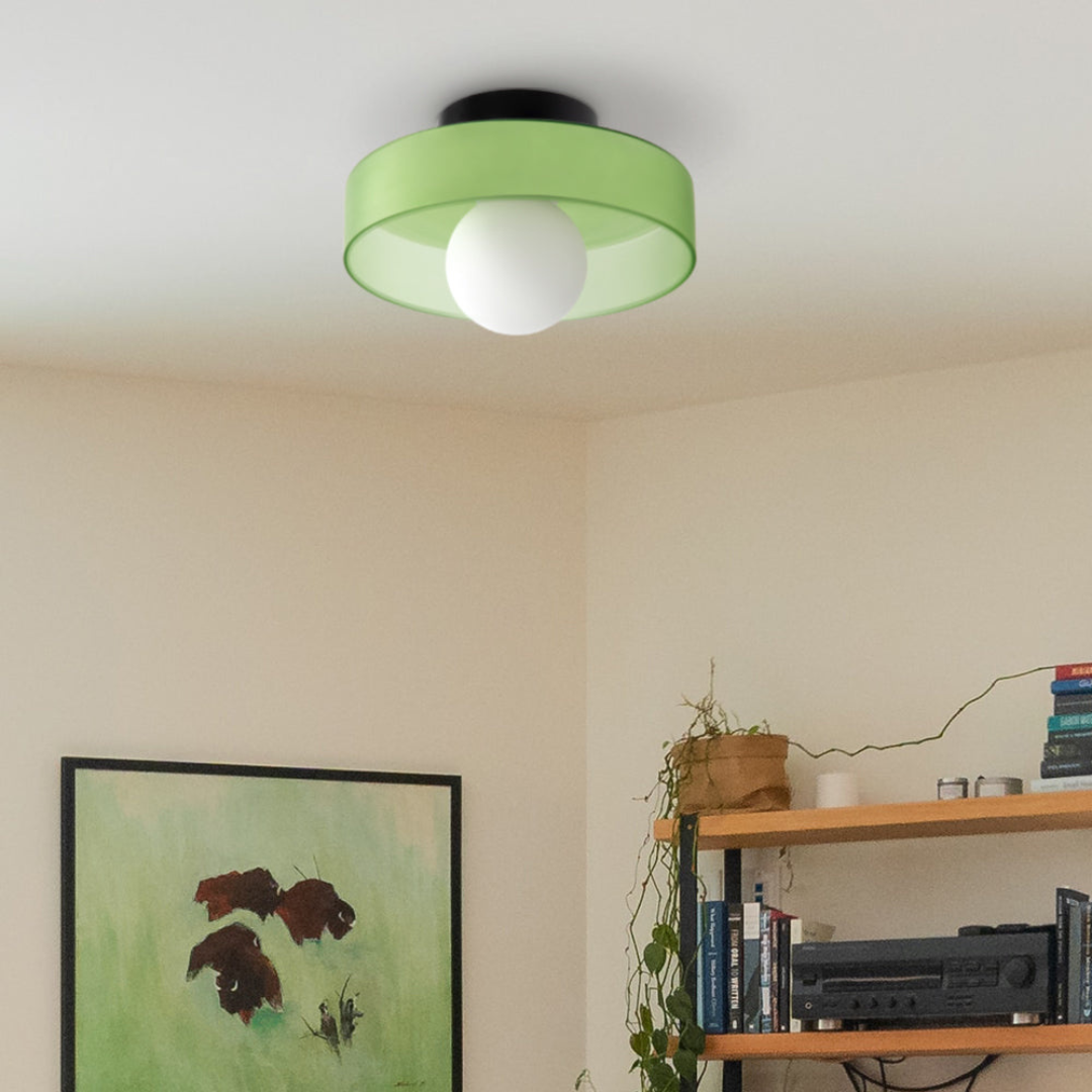 Modern LED Ceiling Light | Stylish Round Glass Flush Mount In Six Soft Glass Shade Colours