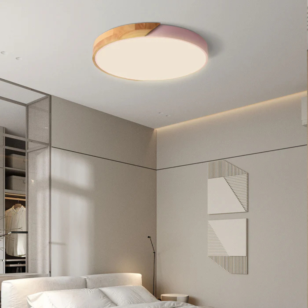 LED Ceiling Light | Modern Nordic Wooden Flush Mount Fixture For Bedrooms, Halls and Landings