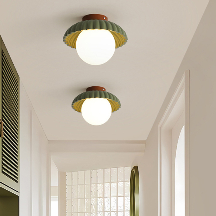 Iron Hallway Ceiling Light | Modern Glass and Metal Flush Mount For Halls and Landing Areas