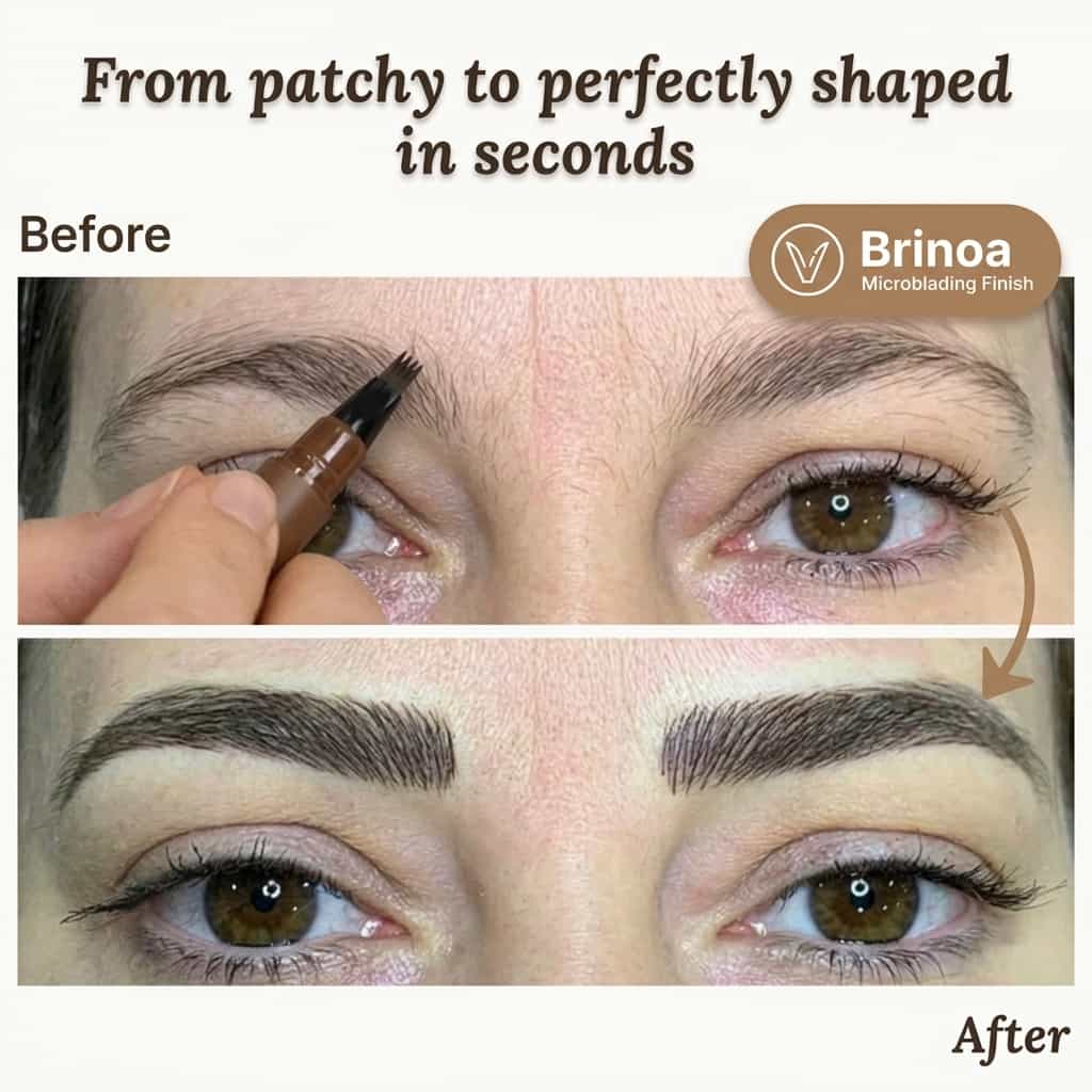 Waterproof Microblading Eyebrow Pen | Smudge Proof 4 Tip Fork Brow Pen For Natural Hair Like Strokes