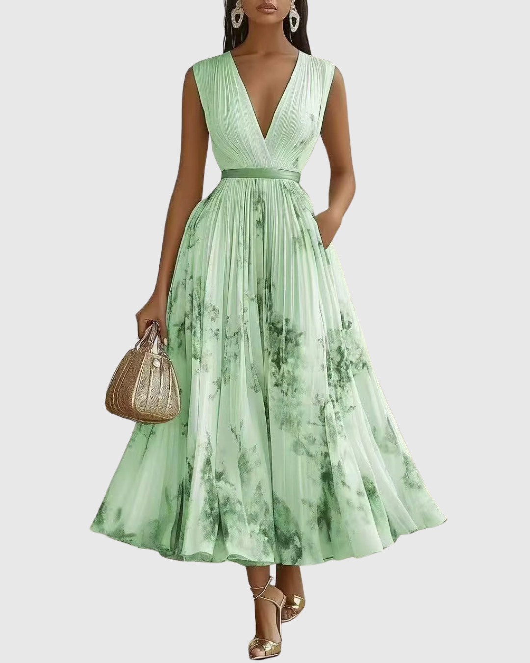 Rowella Pleated V-Neck Maxi Dress