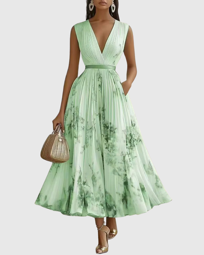 Rowella Pleated V-Neck Maxi Dress