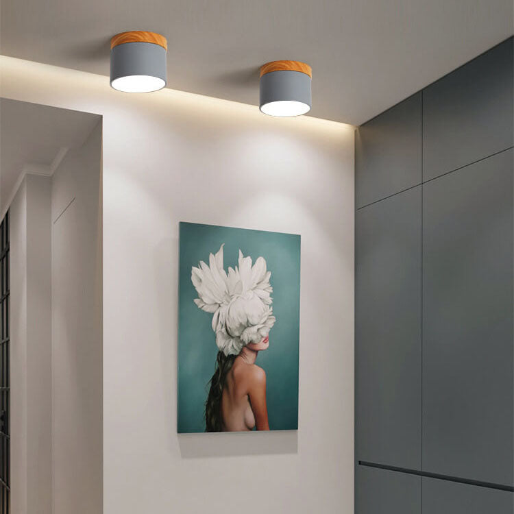Scandinavian Macaron LED Ceiling Light | Wooden Accent Flush Mount In Seven Soft Macaron Colours