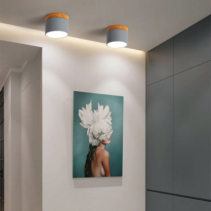 Scandinavian Macaron LED Ceiling Light | Wooden Accent Flush Mount In Seven Soft Macaron Colours