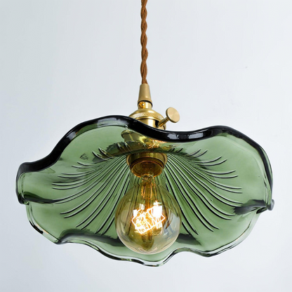Flower Glass LED Pendant Light | Pressed Glass Flower Shade In Clear, Amber or Olive Green
