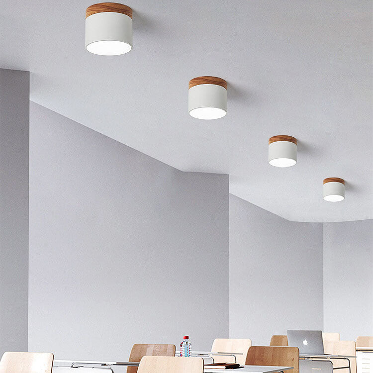 Scandinavian Macaron LED Ceiling Light | Wooden Accent Flush Mount In Seven Soft Macaron Colours