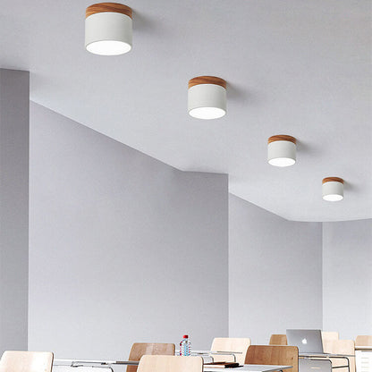 Scandinavian Macaron LED Ceiling Light | Wooden Accent Flush Mount In Seven Soft Macaron Colours