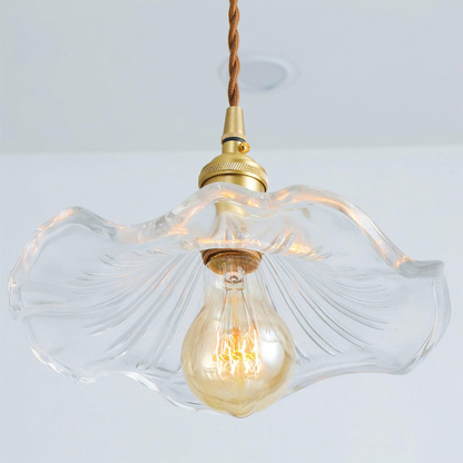 Flower Glass LED Pendant Light | Pressed Glass Flower Shade In Clear, Amber or Olive Green