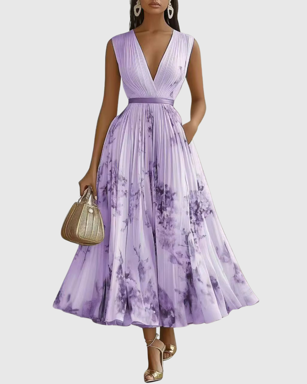 Rowella Pleated V-Neck Maxi Dress