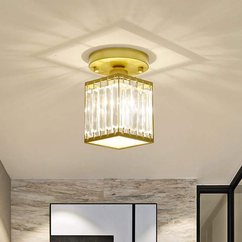Crystal Foyer Ceiling Light | Modern Semi Flush Design In Gold or Black, In Round or Square