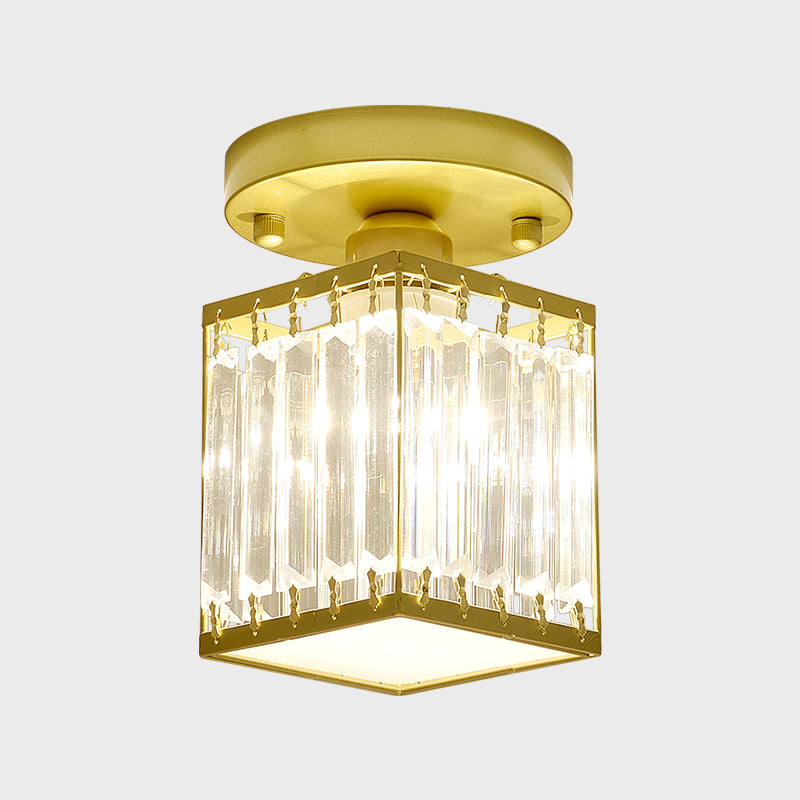 Crystal Foyer Ceiling Light | Modern Semi Flush Design In Gold or Black, In Round or Square
