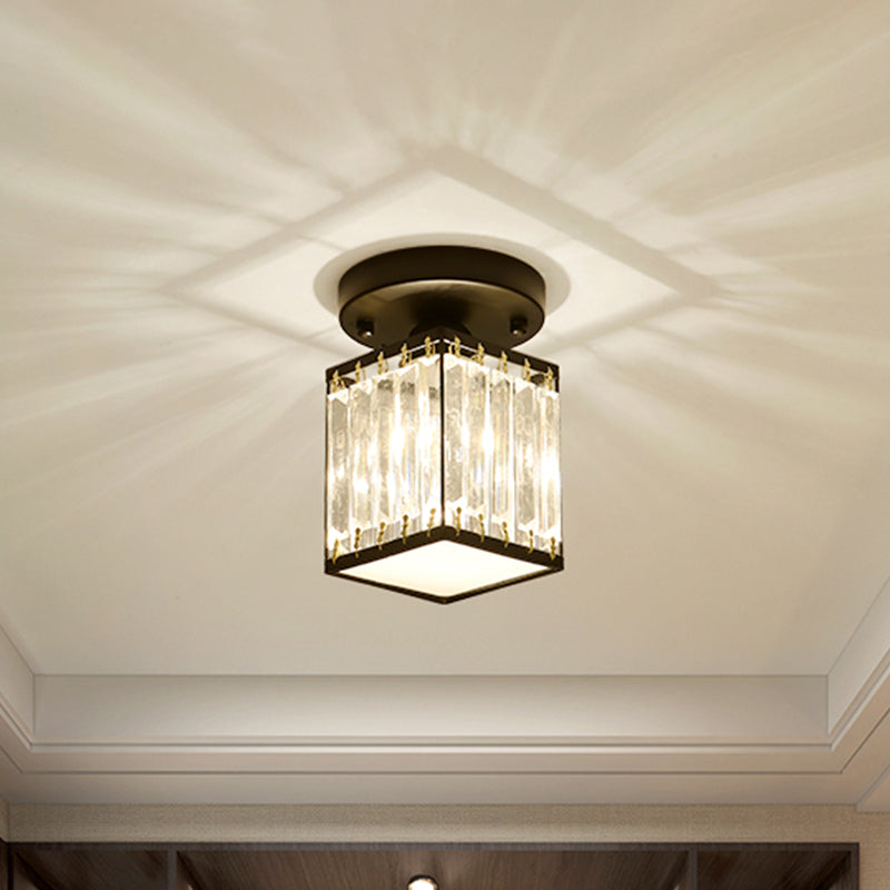 Crystal Foyer Ceiling Light | Modern Semi Flush Design In Gold or Black, In Round or Square