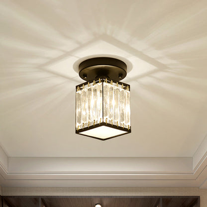 Crystal Foyer Ceiling Light | Modern Semi Flush Design In Gold or Black, In Round or Square