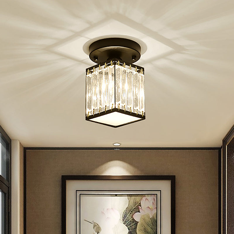 Crystal Foyer Ceiling Light | Modern Semi Flush Design In Gold or Black, In Round or Square