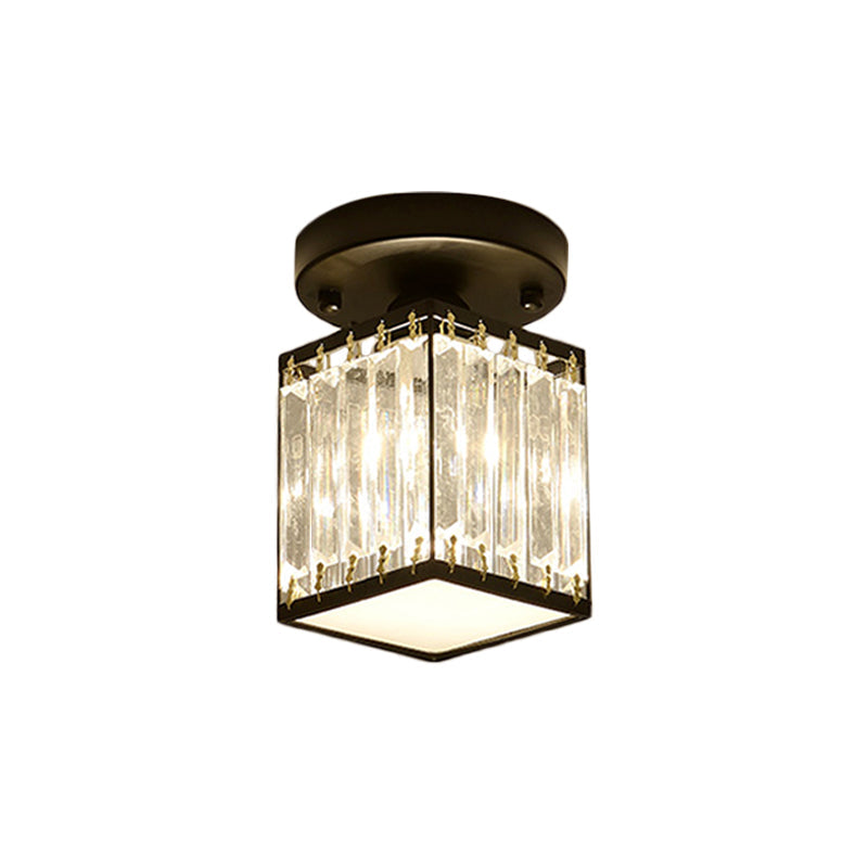 Crystal Foyer Ceiling Light | Modern Semi Flush Design In Gold or Black, In Round or Square