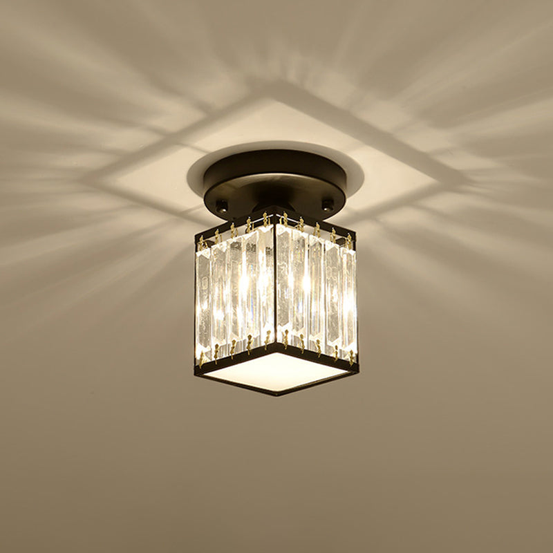Crystal Foyer Ceiling Light | Modern Semi Flush Design In Gold or Black, In Round or Square