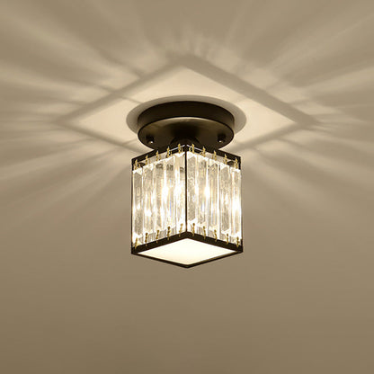 Crystal Foyer Ceiling Light | Modern Semi Flush Design In Gold or Black, In Round or Square