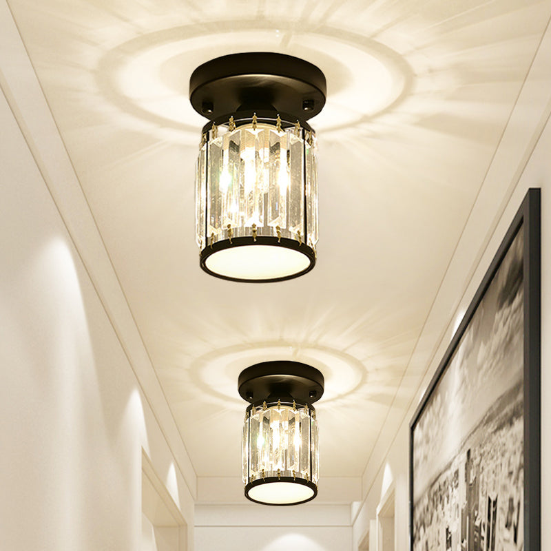 Crystal Foyer Ceiling Light | Modern Semi Flush Design In Gold or Black, In Round or Square
