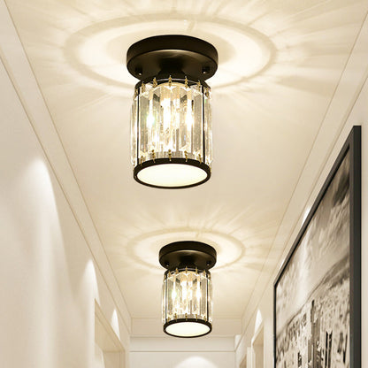 Crystal Foyer Ceiling Light | Modern Semi Flush Design In Gold or Black, In Round or Square