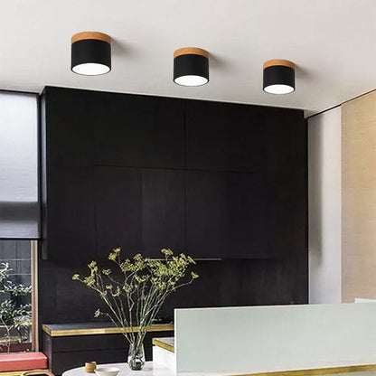 Scandinavian Macaron LED Ceiling Light | Wooden Accent Flush Mount In Seven Soft Macaron Colours