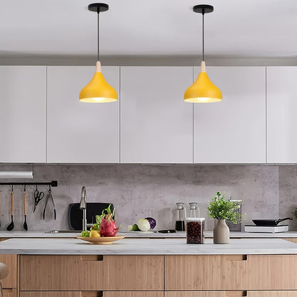 Modern Teardrop Pendant Light | Metal and Wood Hanging Ceiling Lamp In Nine Bold Shade Colourways
