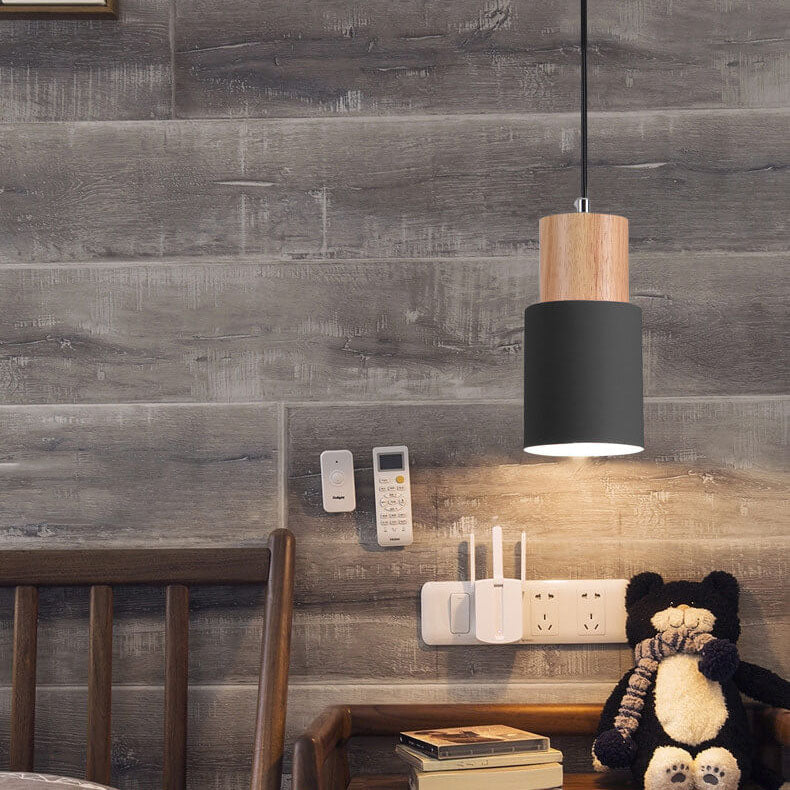 Nordic Macaron Cylinder Pendant Light | Modern Wood And Metal Design In Five Gentle Colours