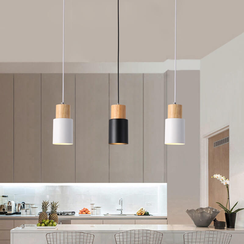 Nordic Macaron Cylinder Pendant Light | Modern Wood And Metal Design In Five Gentle Colours