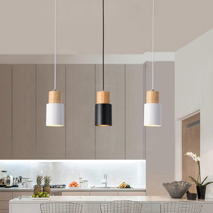 Nordic Macaron Cylinder Pendant Light | Modern Wood And Metal Design In Five Gentle Colours