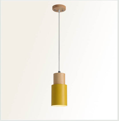 Nordic Macaron Cylinder Pendant Light | Modern Wood And Metal Design In Five Gentle Colours