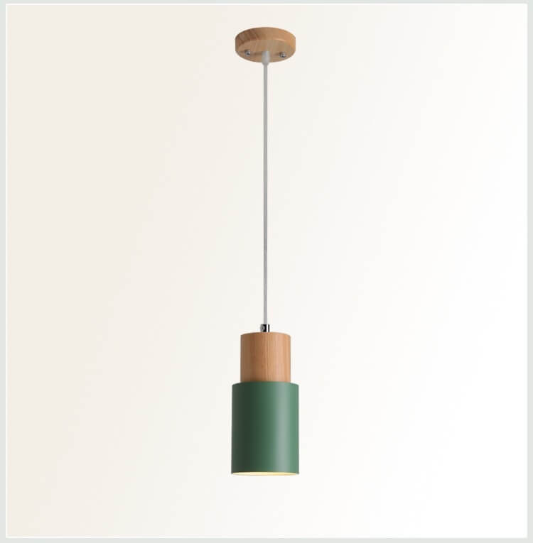 Nordic Macaron Cylinder Pendant Light | Modern Wood And Metal Design In Five Gentle Colours