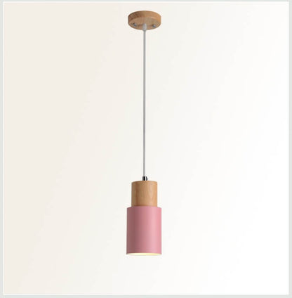 Nordic Macaron Cylinder Pendant Light | Modern Wood And Metal Design In Five Gentle Colours