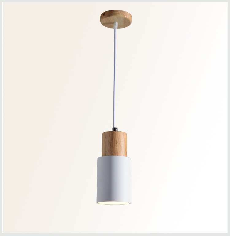 Nordic Macaron Cylinder Pendant Light | Modern Wood And Metal Design In Five Gentle Colours