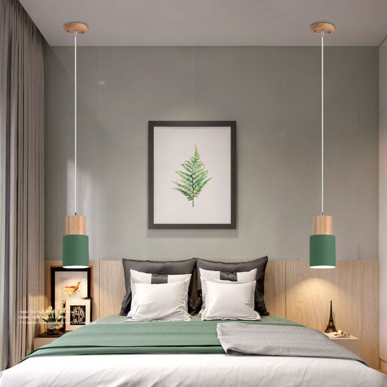 Nordic Macaron Cylinder Pendant Light | Modern Wood And Metal Design In Five Gentle Colours
