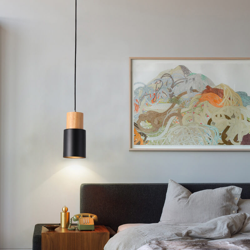 Nordic Macaron Cylinder Pendant Light | Modern Wood And Metal Design In Five Gentle Colours