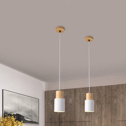 Nordic Macaron Cylinder Pendant Light | Modern Wood And Metal Design In Five Gentle Colours