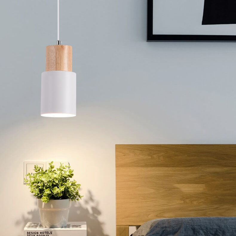 Nordic Macaron Cylinder Pendant Light | Modern Wood And Metal Design In Five Gentle Colours