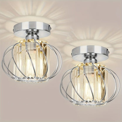 Modern Industrial Cage Ceiling Light | Elegant Semi Flush Mount In Three Polished Metal Finishes