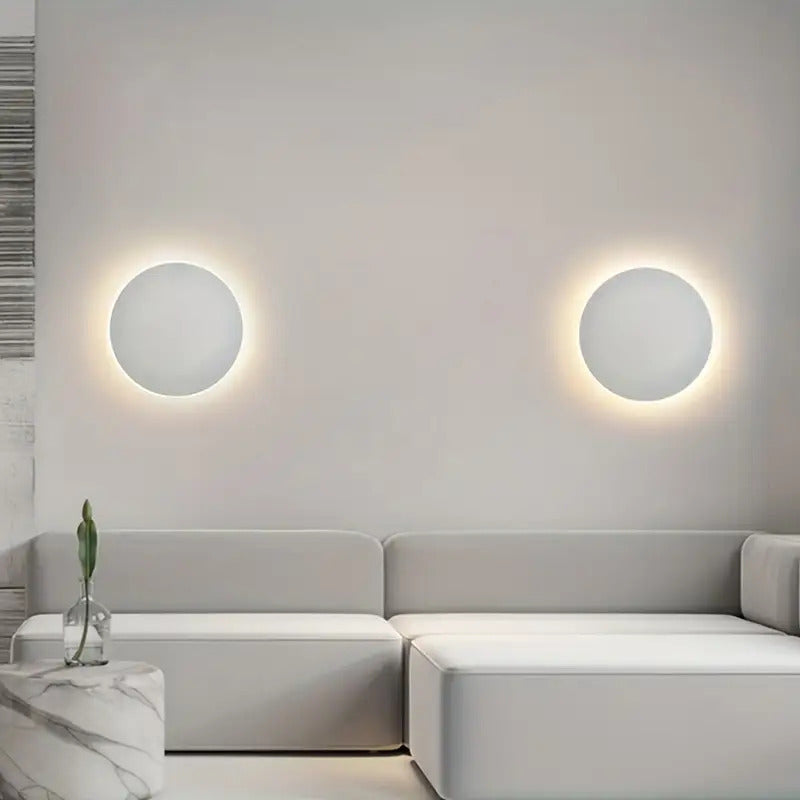 Minimalist Round LED Wall Light | Modern Nordic Iron Sconce In Three Painted Metal Finishes