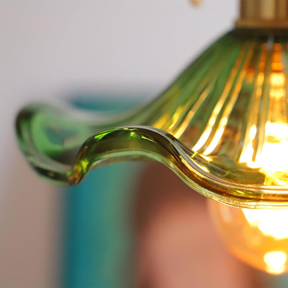 Flower Glass LED Pendant Light | Pressed Glass Flower Shade In Clear, Amber or Olive Green