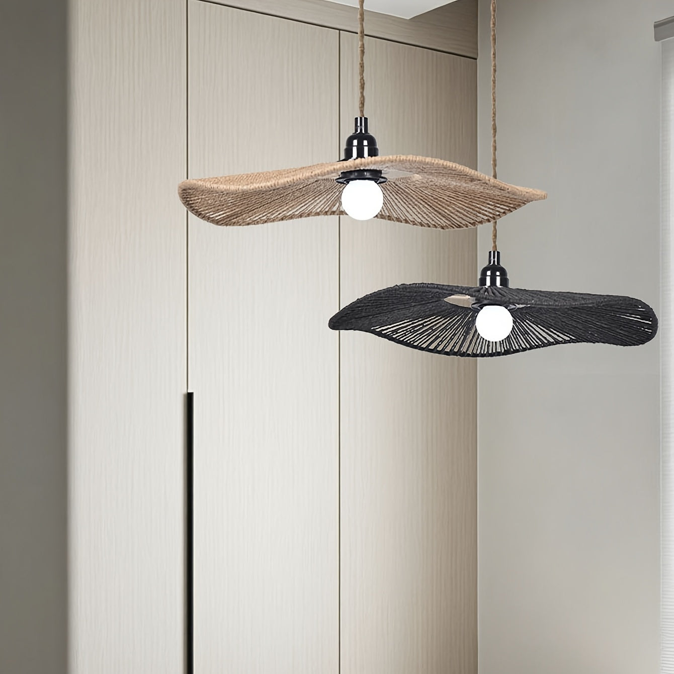 Handwoven Paper Rope Ceiling Shade | Natural Artistic Wave Form Shade, 40 Centimetres Across