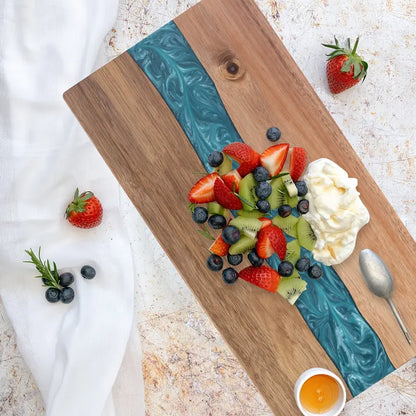 Resin River Cutting Board | Acacia Wood Charcuterie and Cheese Serving Board For Grazing Tables