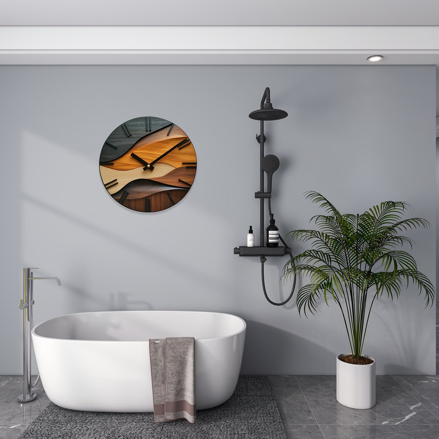 Artistic Round Wall Clock | Nordic Faux Wood Grain Design For Living Rooms, Halls and Studies